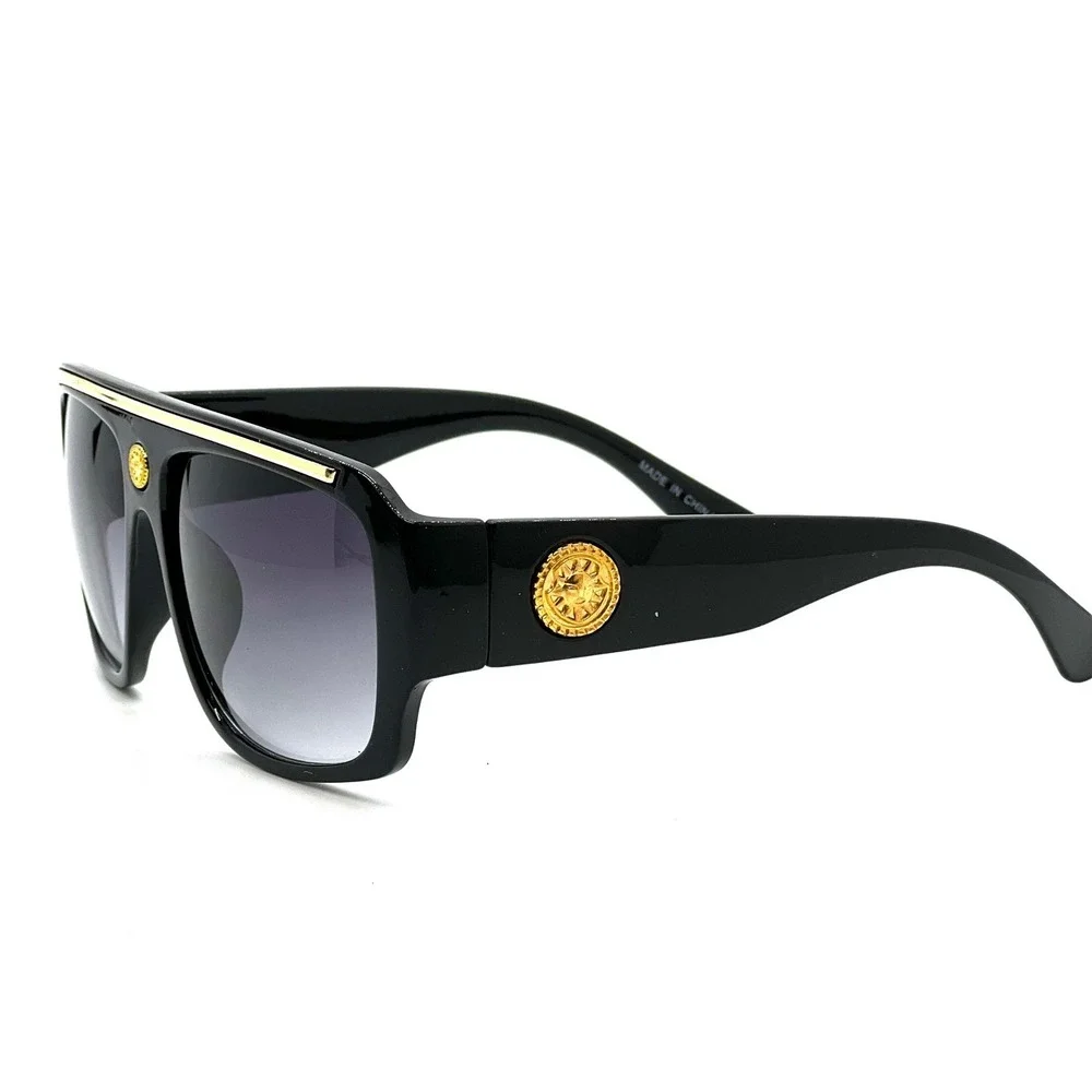 Men Sunglasses Gradient Black Lens Gold Top Bar UV400‎ Protection Cholo Gangster